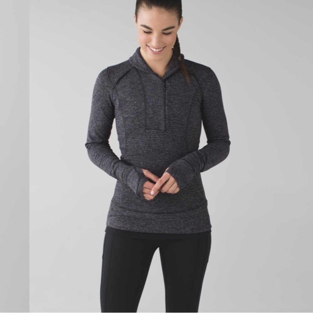 Lululemon Think Fast Pullover Mini Check Pique Black Heathered Black Size 8